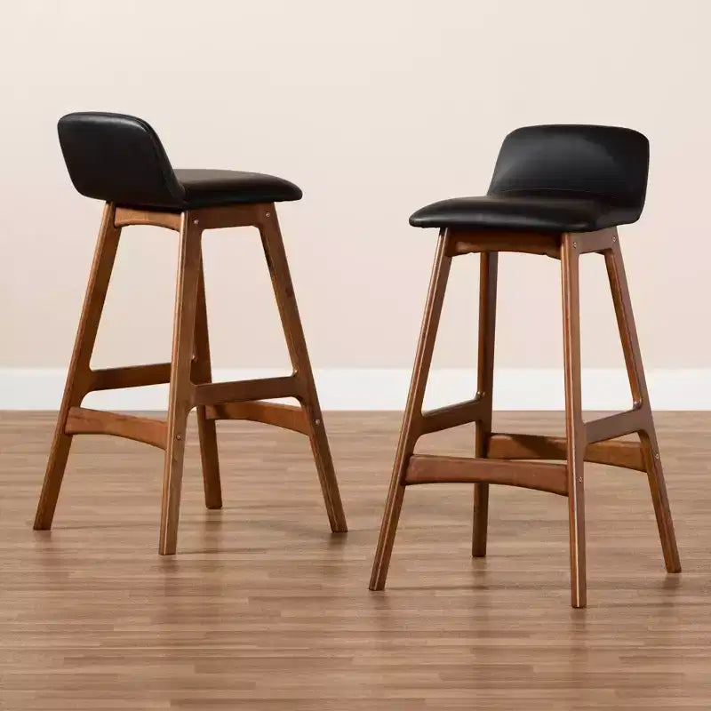 Tabourets de bar en similicuir et bois noir/noyer/marron : Siège ovale rembourré, hauteur fixe de 76 cm