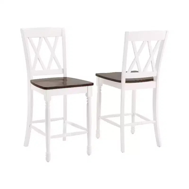 Set of 2 Shelby Counter Height Barstools Distressed White - Crosley: Rubberwood Frame, Non-Upholstered, Traditional Design