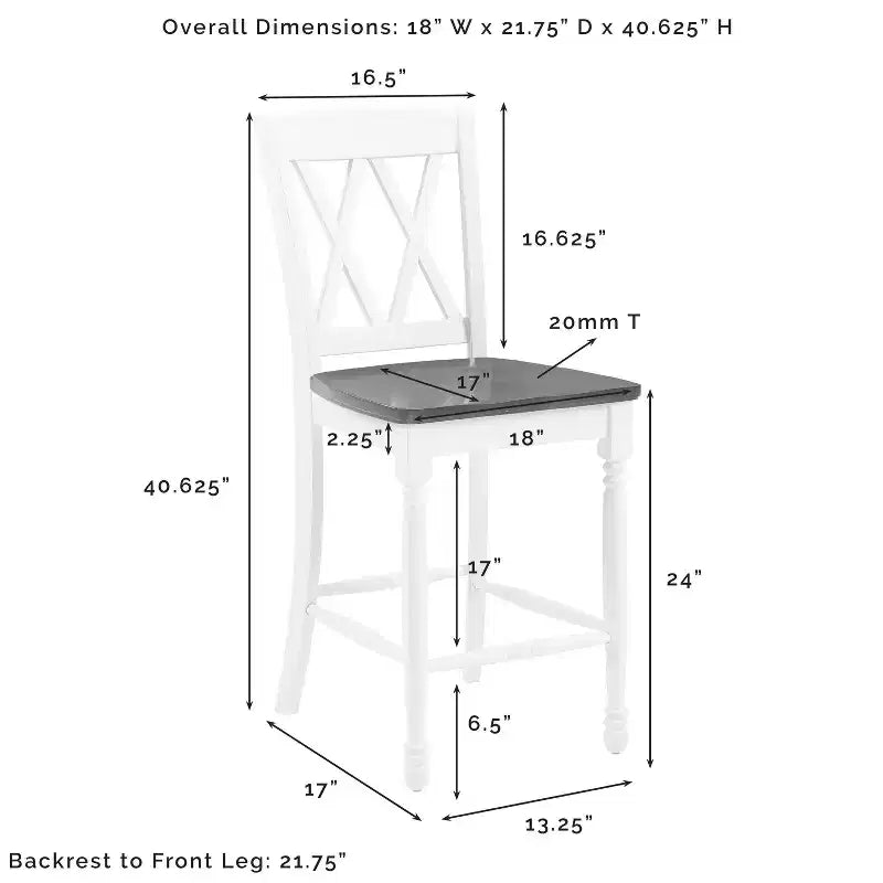 Lot de 2 tabourets de bar hauteur comptoir, cadre en caoutchouc blanc vieilli, non rembourrés, design traditionnel