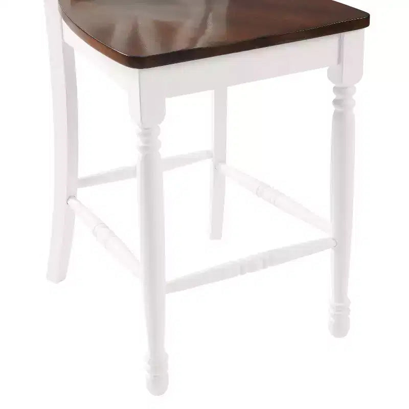Lot de 2 tabourets de bar hauteur comptoir, cadre en caoutchouc blanc vieilli, non rembourrés, design traditionnel