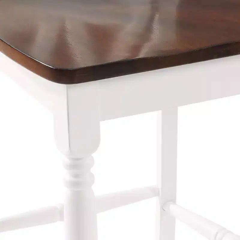 Lot de 2 tabourets de bar hauteur comptoir, cadre en caoutchouc blanc vieilli, non rembourrés, design traditionnel