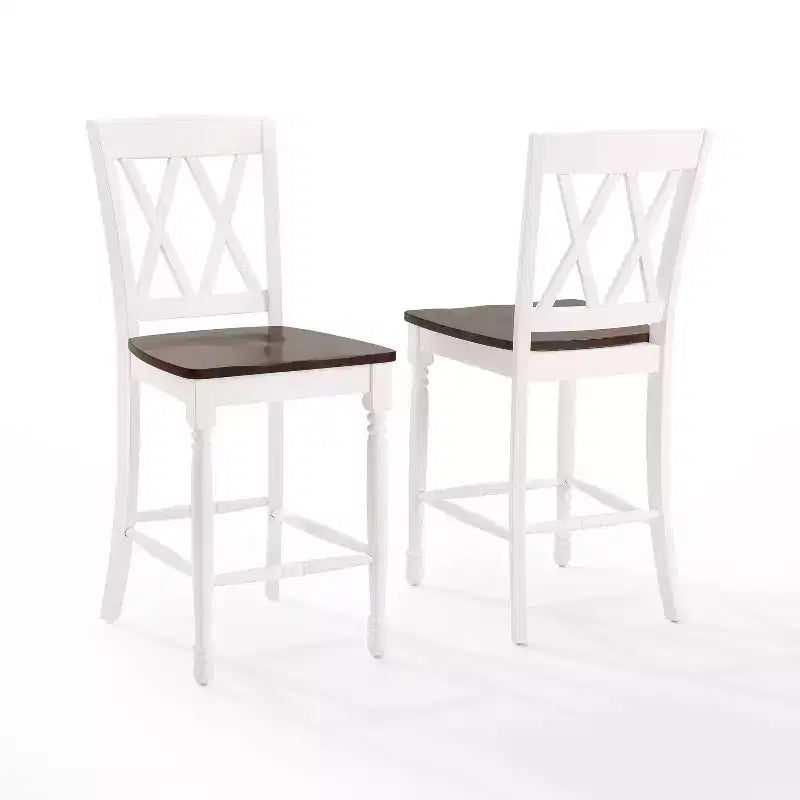 Lot de 2 tabourets de bar hauteur comptoir, cadre en caoutchouc blanc vieilli, non rembourrés, design traditionnel