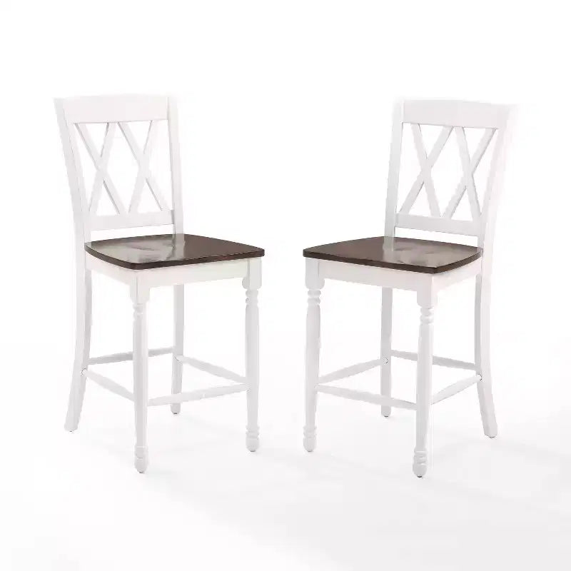 Lot de 2 tabourets de bar hauteur comptoir, cadre en caoutchouc blanc vieilli, non rembourrés, design traditionnel