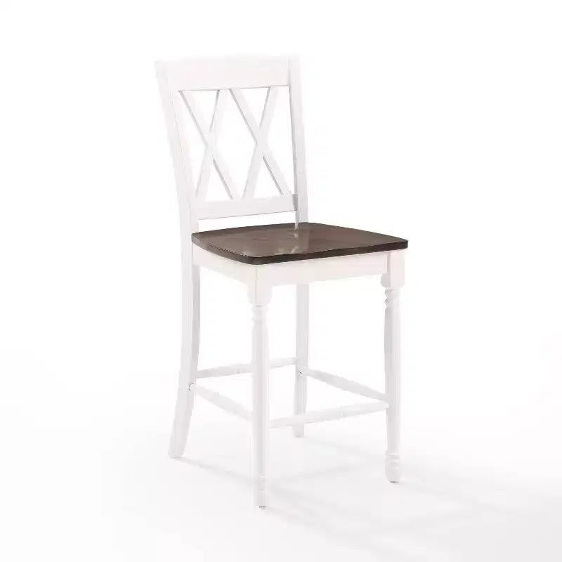 Lot de 2 tabourets de bar hauteur comptoir, cadre en caoutchouc blanc vieilli, non rembourrés, design traditionnel