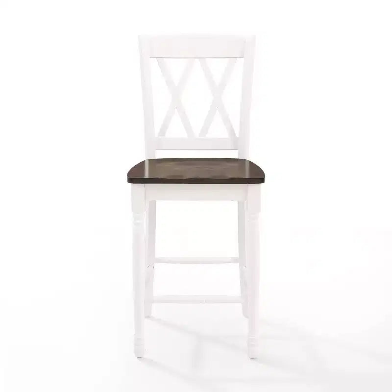 Lot de 2 tabourets de bar hauteur comptoir, cadre en caoutchouc blanc vieilli, non rembourrés, design traditionnel