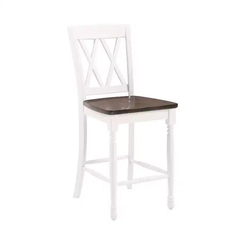 Lot de 2 tabourets de bar hauteur comptoir, cadre en caoutchouc blanc vieilli, non rembourrés, design traditionnel