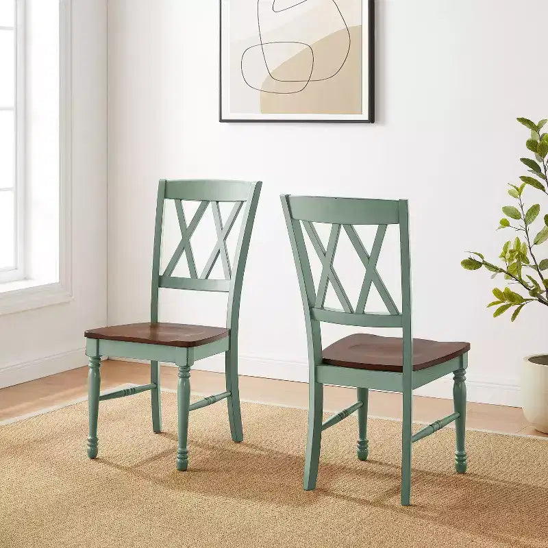 Crosley Shelby 2pc Dining Chair Set Distressed Teal: Rubberwood Frame, Armless Design, 250lb Capacity