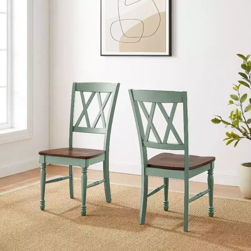 Crosley Shelby 2pc Dining Chair Set Distressed Teal: Rubberwood Frame, Armless Design, 250lb Capacity