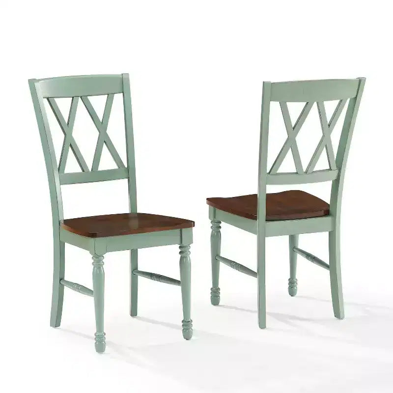 Lot de 2 chaises de salle à manger sarcelle patinée : Structure en bois d'hévéa, Sans accoudoirs, Capacité de 113 kg