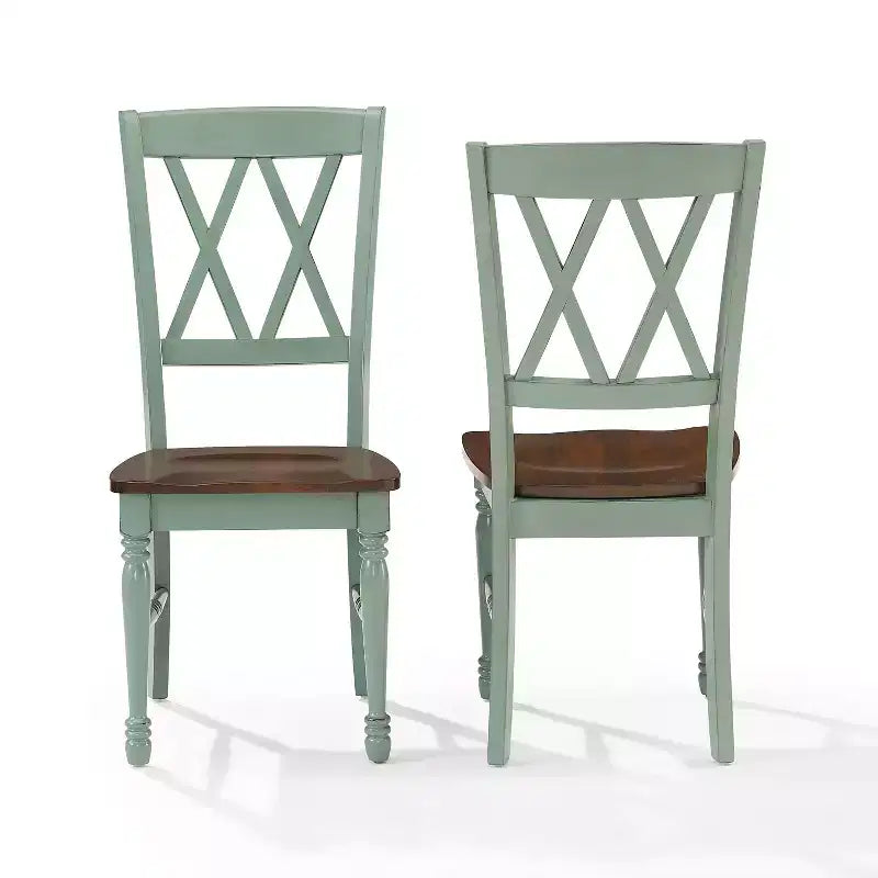 Lot de 2 chaises de salle à manger sarcelle patinée : Structure en bois d'hévéa, Sans accoudoirs, Capacité de 113 kg