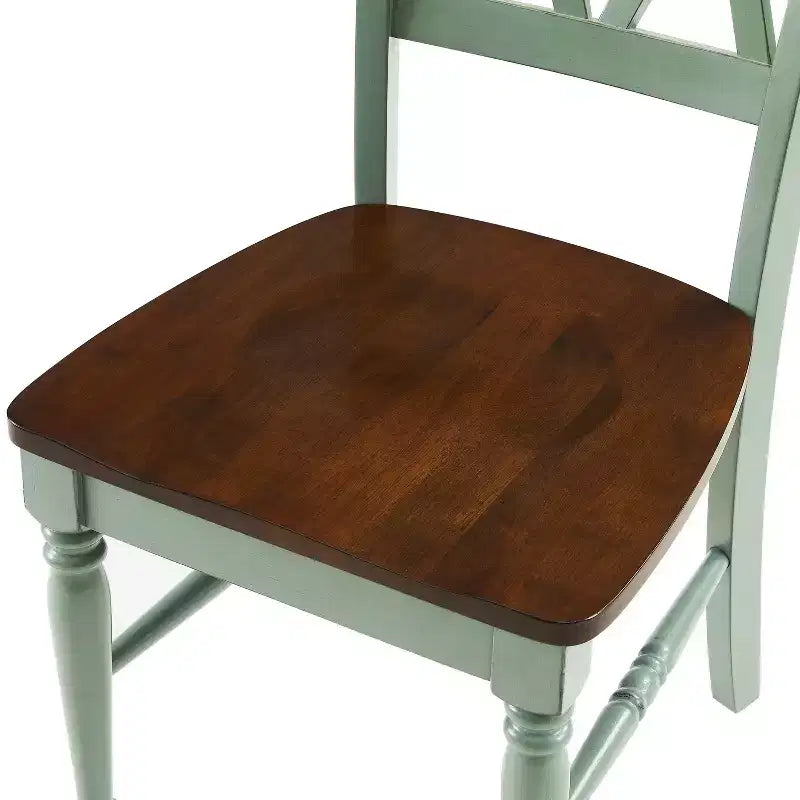 Lot de 2 chaises de salle à manger sarcelle patinée : Structure en bois d'hévéa, Sans accoudoirs, Capacité de 113 kg