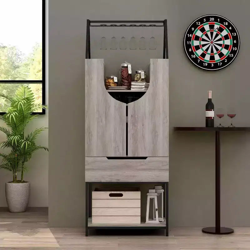 Meuble de bar vintage gris avec rangements multiples