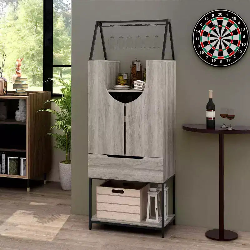 Meuble de bar vintage gris avec rangements multiples