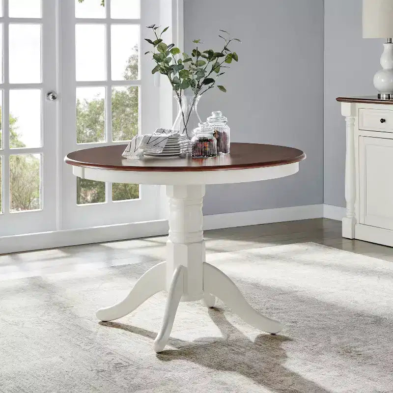 Table de salle à manger ronde Shelby blanc vieilli