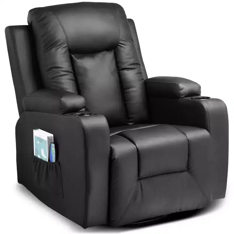 Fauteuil inclinable à levier latéral en similicuir, fauteuil à bascule avec massage chauffant noir
