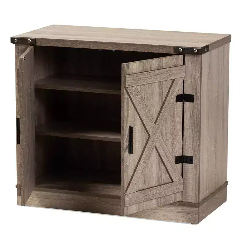 Meuble à chaussures Wayne Farmhouse Wood à 2 portes, organisateur d'entrée chêne marron, peut contenir 9 paires