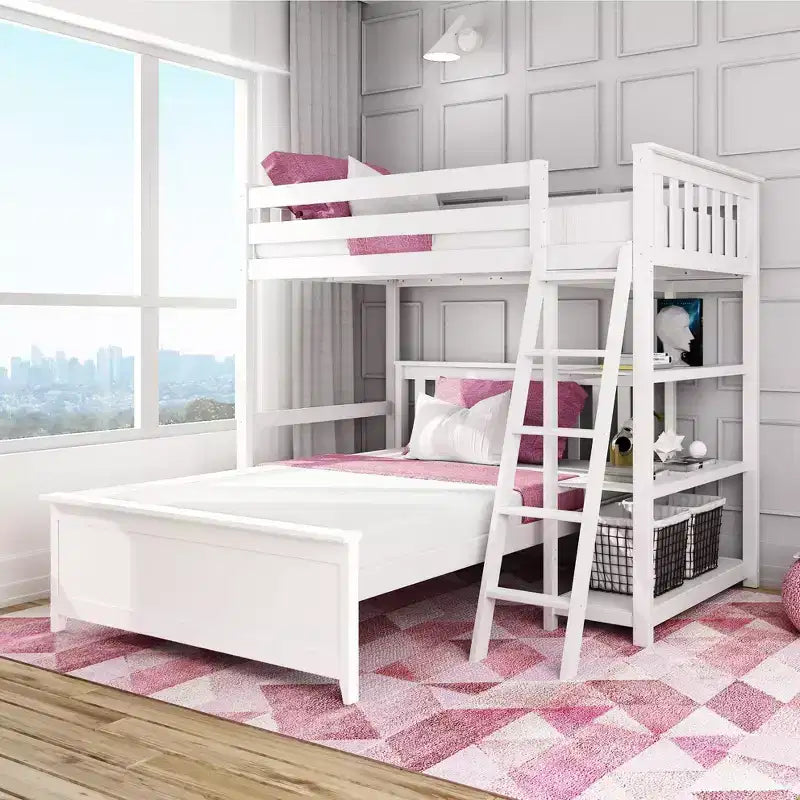 Max & Lily Solid wood L-Shaped Bunk Bed, Twin over Full with Bookcase for Kids