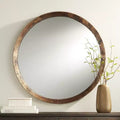 Miroir mural décoratif rond en métal martelé rustique et irrégulier de 34 po de large pour salle de bain, chambre, salon, bureau, entrée de maison.
