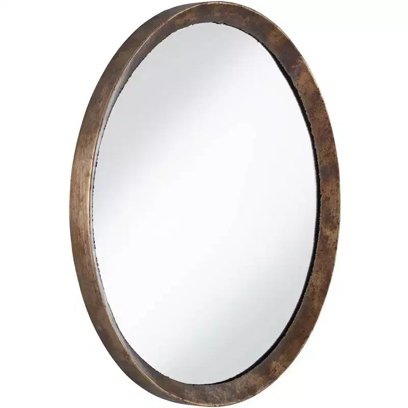 Miroir mural décoratif rond en métal martelé rustique et irrégulier de 34 po de large pour salle de bain, chambre, salon, bureau, entrée de maison.