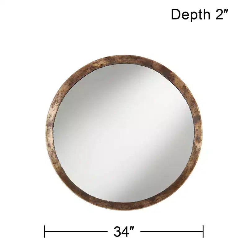 Miroir mural décoratif rond en métal martelé rustique et irrégulier de 34 po de large pour salle de bain, chambre, salon, bureau, entrée de maison.