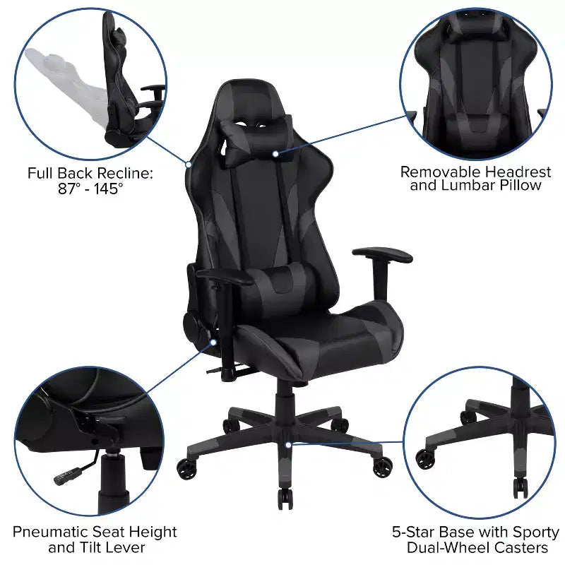 Ensemble bureau et chaise de jeu inclinable avec porte-gobelet et crochet pour casque