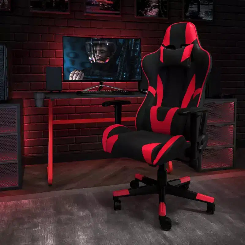 Ensemble bureau et chaise de jeu inclinable avec porte-gobelet et crochet pour casque