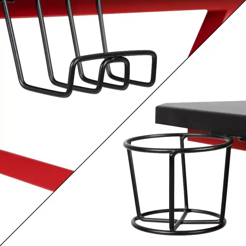 Ensemble bureau et chaise de jeu inclinable avec porte-gobelet et crochet pour casque