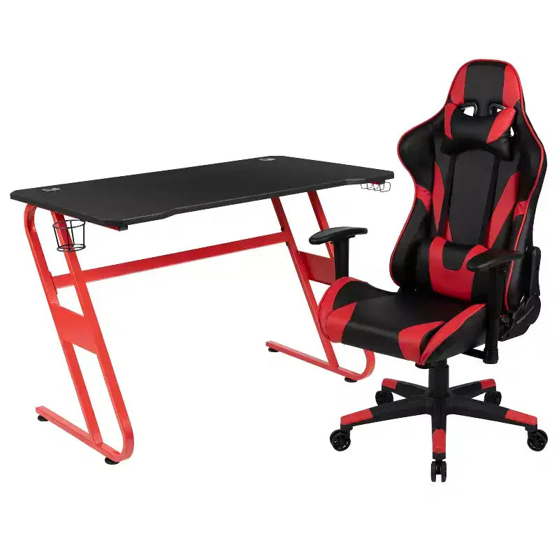Ensemble bureau et chaise de jeu inclinable avec porte-gobelet et crochet pour casque