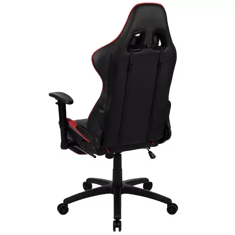 Fauteuil de jeu de course ergonomique de bureau pour ordinateur avec dossier entièrement inclinable et repose-pieds coulissant en cuir souple rouge