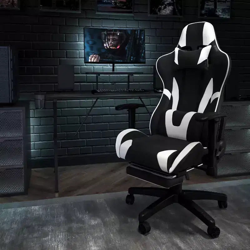 Fauteuil de jeu de course ergonomique de bureau pour ordinateur avec dossier entièrement inclinable et repose-pieds coulissant en cuir souple rouge