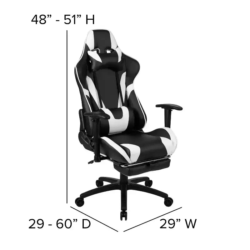 Fauteuil de jeu de course ergonomique de bureau pour ordinateur avec dossier entièrement inclinable et repose-pieds coulissant en cuir souple rouge