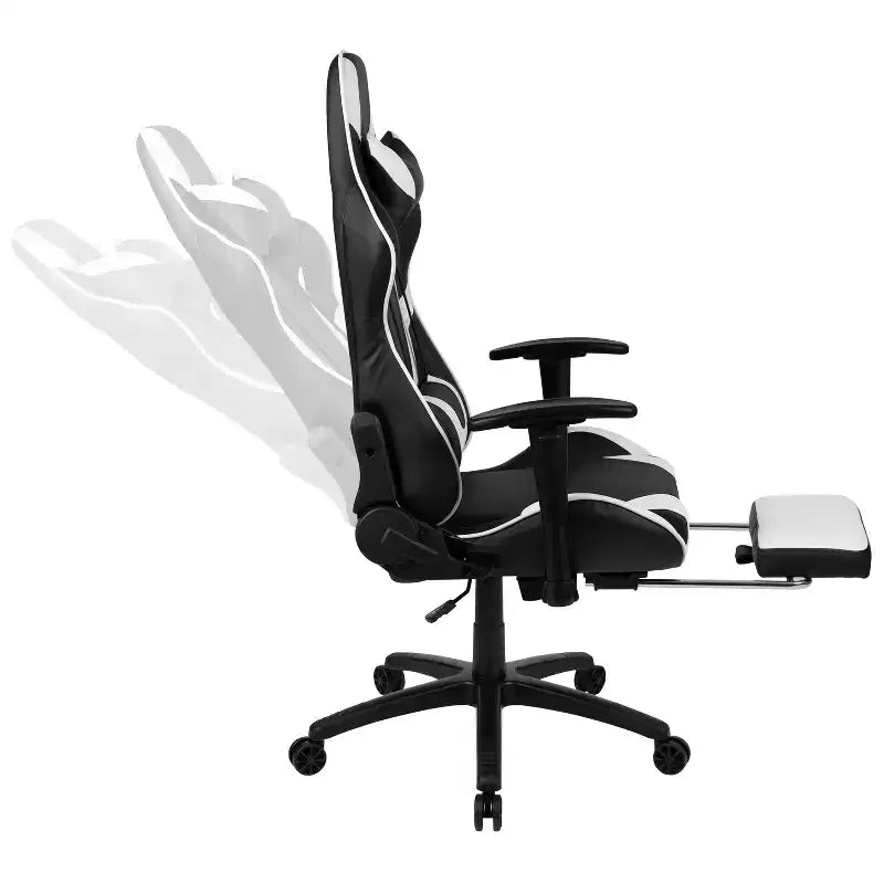 Fauteuil de jeu de course ergonomique de bureau pour ordinateur avec dossier entièrement inclinable et repose-pieds coulissant en cuir souple rouge