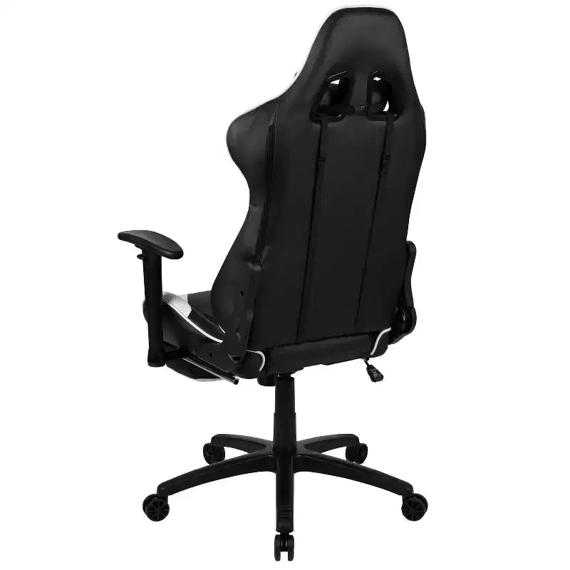 Fauteuil de jeu de course ergonomique de bureau pour ordinateur avec dossier entièrement inclinable et repose-pieds coulissant en cuir souple rouge
