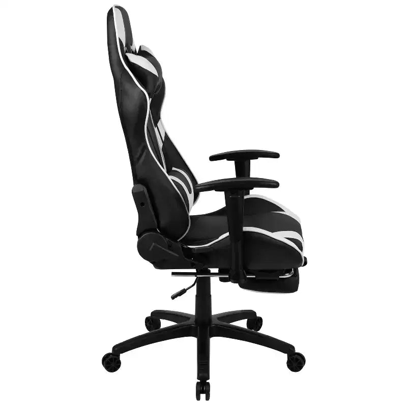 Fauteuil de jeu de course ergonomique de bureau pour ordinateur avec dossier entièrement inclinable et repose-pieds coulissant en cuir souple rouge