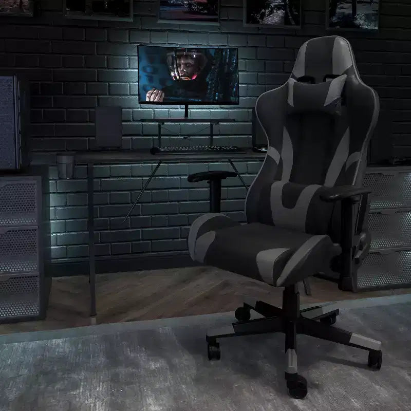 Fauteuil de jeu de course ergonomique de bureau pour ordinateur avec dossier entièrement inclinable et repose-pieds coulissant en cuir souple rouge