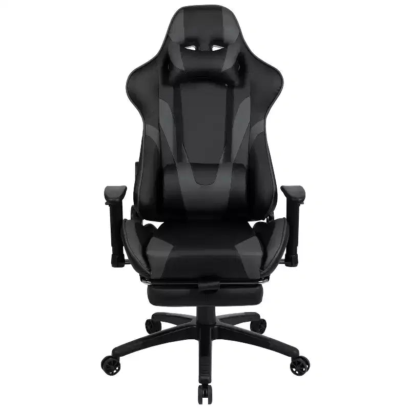 Fauteuil de jeu de course ergonomique de bureau pour ordinateur avec dossier entièrement inclinable et repose-pieds coulissant en cuir souple rouge