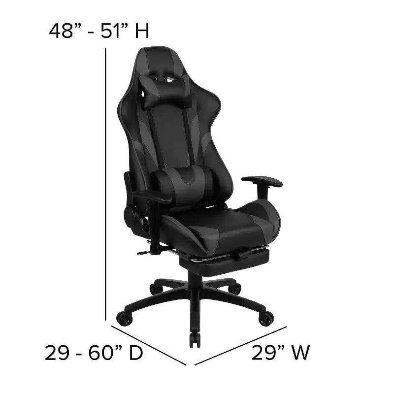 Fauteuil de jeu de course ergonomique de bureau pour ordinateur avec dossier entièrement inclinable et repose-pieds coulissant en cuir souple rouge