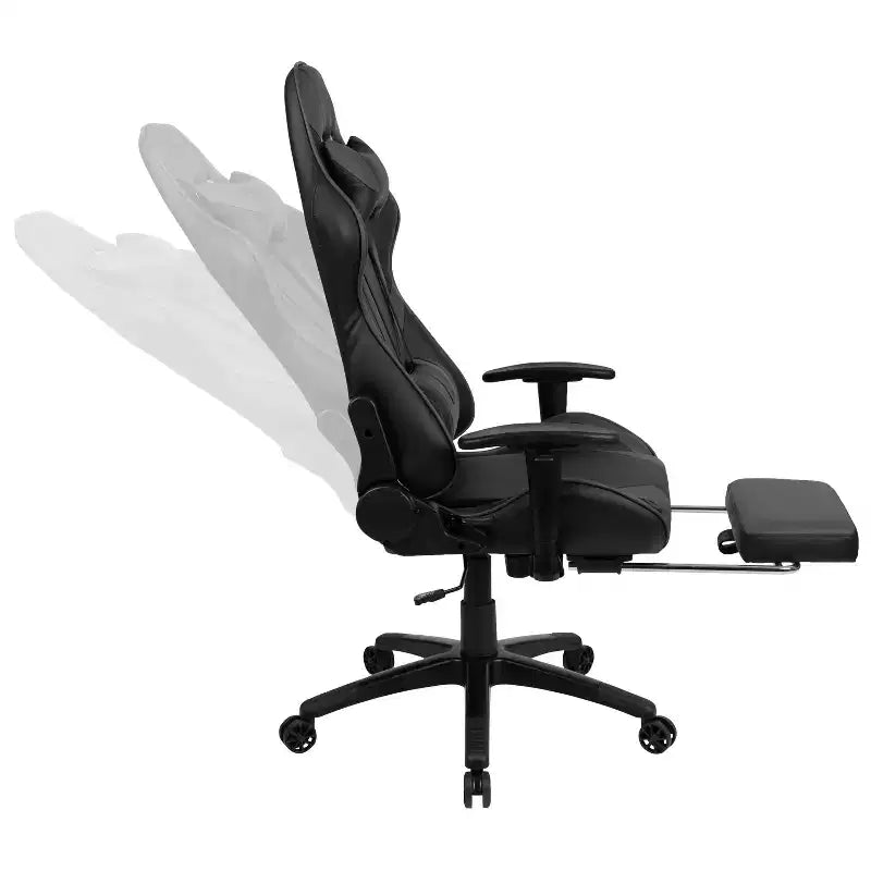 Fauteuil de jeu de course ergonomique de bureau pour ordinateur avec dossier entièrement inclinable et repose-pieds coulissant en cuir souple rouge