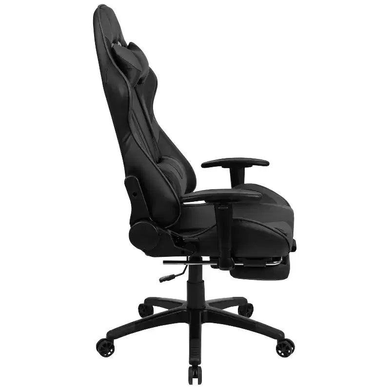 Fauteuil de jeu de course ergonomique de bureau pour ordinateur avec dossier entièrement inclinable et repose-pieds coulissant en cuir souple rouge