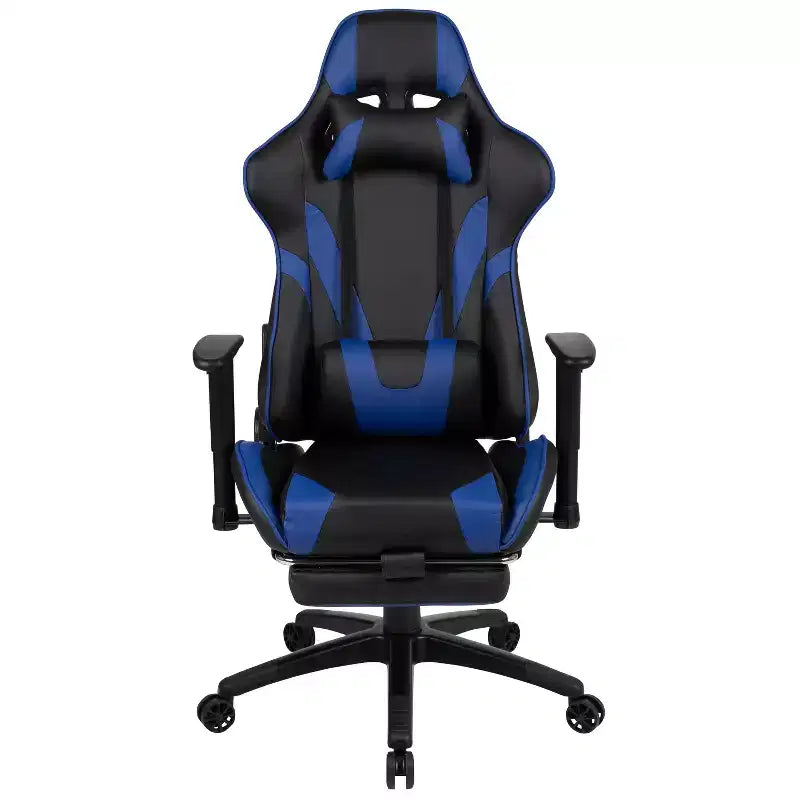 Fauteuil de jeu de course ergonomique de bureau pour ordinateur avec dossier entièrement inclinable et repose-pieds coulissant en cuir souple rouge