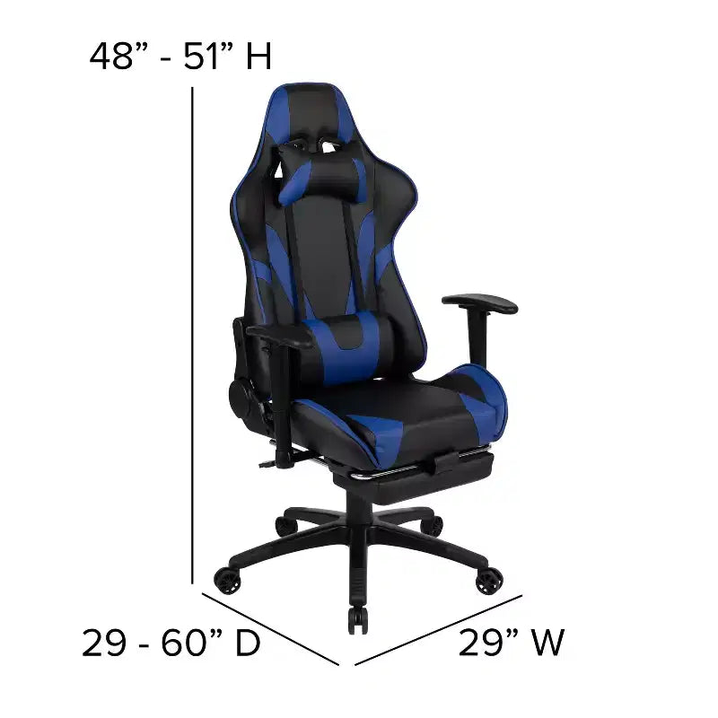 Fauteuil de jeu de course ergonomique de bureau pour ordinateur avec dossier entièrement inclinable et repose-pieds coulissant en cuir souple rouge