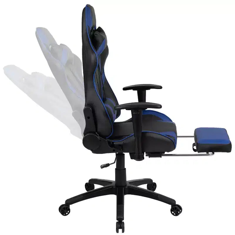 Fauteuil de jeu de course ergonomique de bureau pour ordinateur avec dossier entièrement inclinable et repose-pieds coulissant en cuir souple rouge