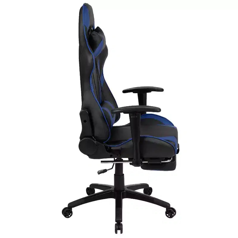 Fauteuil de jeu de course ergonomique de bureau pour ordinateur avec dossier entièrement inclinable et repose-pieds coulissant en cuir souple rouge