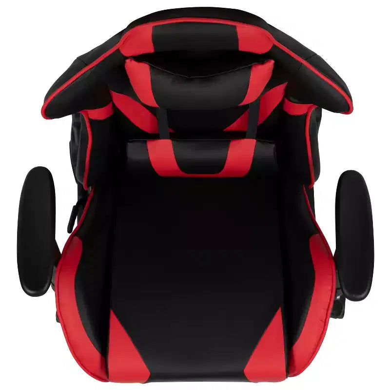 Fauteuil de jeu de course ergonomique de bureau pour ordinateur avec dossier entièrement inclinable et repose-pieds coulissant en cuir souple rouge