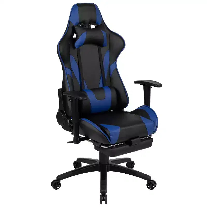 Fauteuil de jeu de course ergonomique de bureau pour ordinateur avec dossier entièrement inclinable et repose-pieds coulissant en cuir souple rouge