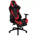 Fauteuil de jeu de course ergonomique de bureau pour ordinateur avec dossier entièrement inclinable et repose-pieds coulissant en cuir souple rouge