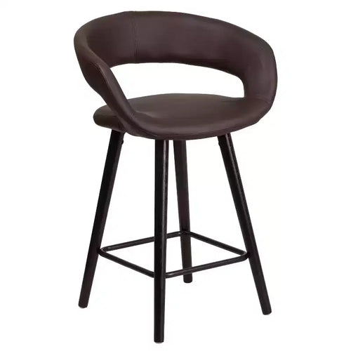 Flash Furniture Brynn Series 24'' High Contemporary Vinyl Rounded Back Counter Height Stool with Cappuccino Wood Frame