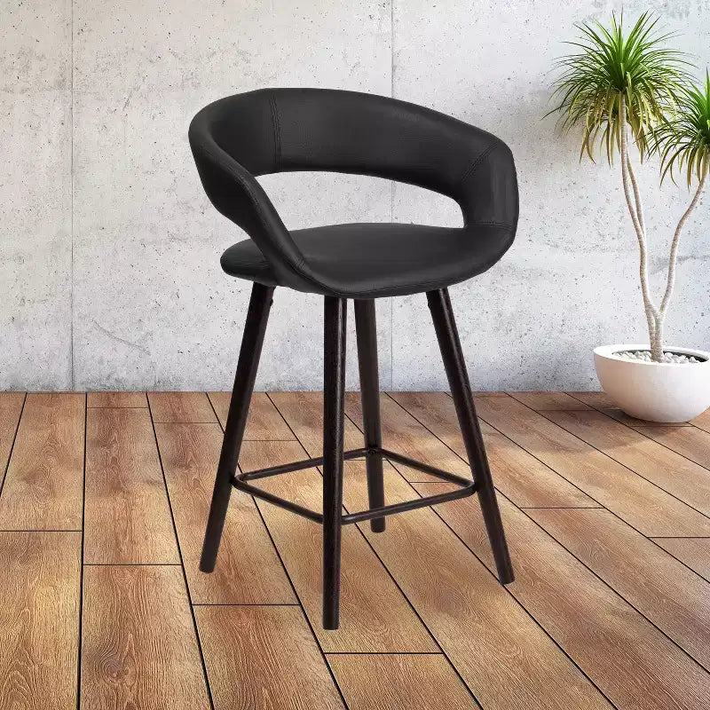 Tabouret de comptoir contemporain de 24 po de hauteur avec dossier arrondi en vinyle et structure en bois cappuccino