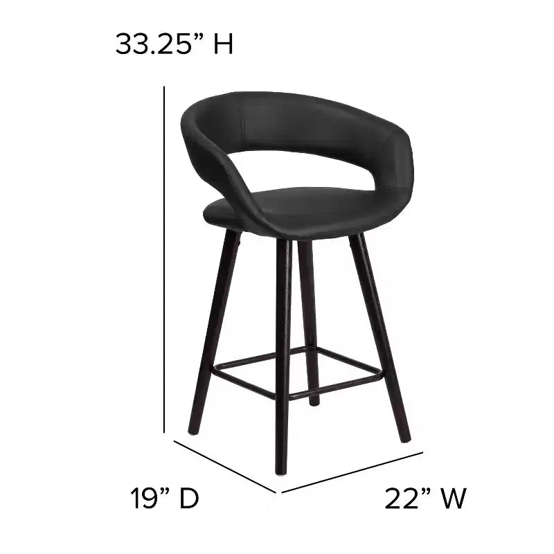 Tabouret de comptoir contemporain de 24 po de hauteur avec dossier arrondi en vinyle et structure en bois cappuccino