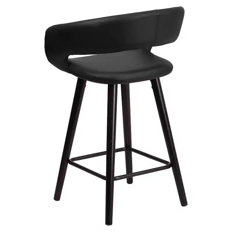 Tabouret de comptoir contemporain de 24 po de hauteur avec dossier arrondi en vinyle et structure en bois cappuccino
